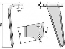 Tine for rotary harrows, left model