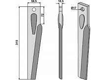 Tine for rotary harrows, left model