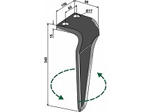 Tine for rotary harrows, left model