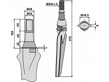 Tine for rotary harrows, left model