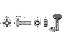 Plough bolt M10 x 1,5 x 45 and hexagon nut