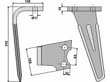 Tine for rotary harrows, left model