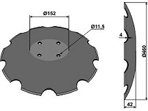 Notched disc with flat neck - Ř460