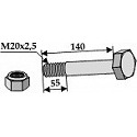 Schraube mit Sicherungsmutter - M20 x 2,5 - 10.9