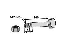 Schraube mit Sicherungsmutter - M20 x 2,5 - 10.9