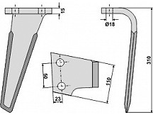 Tine for rotary harrows, right model