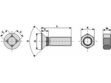 Plough bolt M12 x 1,75 x 45 and hexagon nut