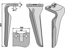 Tine for rotary harrows, left model