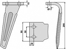 Tine for rotary harrows, right model