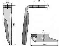 Tine for rotary harrows, left model