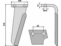 Tine for rotary harrows, right model