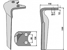 Tine for rotary harrows, left model