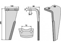 Tine for rotary harrows, right model