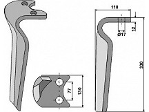 Tine for rotary harrows, right model