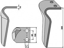 Tine for rotary harrows, right model