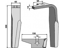 Tine for rotary harrows, right model