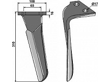 Tine for rotary harrows, left model