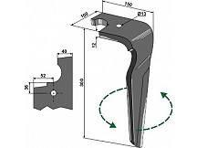 Tine for rotary harrows, left model