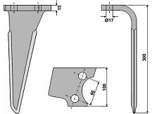 Tine for rotary harrows, right model