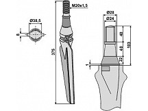 Tine for rotary harrows, right model