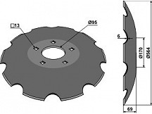 Notched disc with flat neck - Ř564