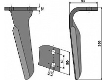 Tine for rotary harrows, right model