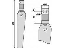 Tine for rotary harrows, left model