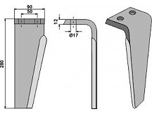 Tine for rotary harrows, right model