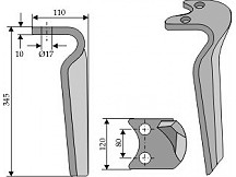 Tine for rotary harrows, left