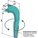 Hard metal faced tine for rotary harrows, left model