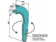 Hard metal faced tine for rotary harrows, left model