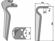 Tine for rotary harrows, right