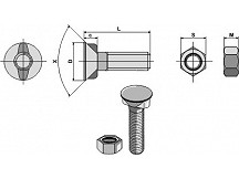 Pflugschraube M12x1,75 mit Sechskantmutter