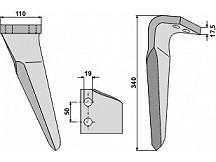 Tine for rotary harrows, left model