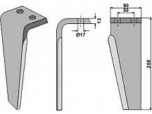 Tine for rotary harrows, left model