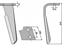 Tine for rotary harrows, left model