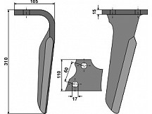 Tine for rotary harrows, left model