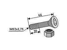 Schraube M 12 x 65 -10.9 mit Sicherungsmutter