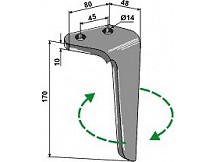 Tine for rotary harrows, right model