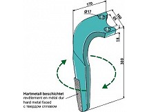 Hard metal faced tine for rotary harrows, right model