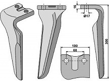 Tine for rotary harrows, right model