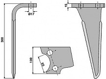 Tine for rotary harrows, left model