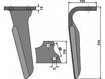 Tine for rotary harrows, right model