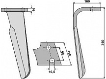 Tine for rotary harrows, left model