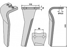 Tine for rotary harrows, right model